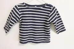 長袖Tシャツ ロンT ボーダー 80 ネイビー 白 肩ボタン