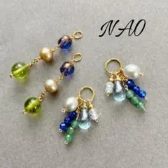 No.39 ペリドット＊合成サファイア＊淡水パール＊ゆらゆらチャームセット