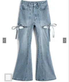 GRL サイドカットアウトリボンフレアデニムパンツ[fo2242] XS