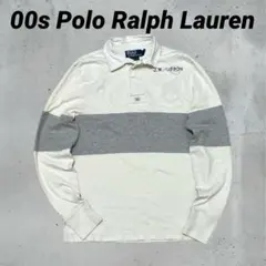 00s ポロラルフローレン　ホワイト　グレー 長袖ポロシャツ　Sサイズ