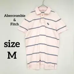 アバクロ　MUSCLE メンズ半袖ポロシャツ　M ボーダー　刺繍ロゴ　ピンク