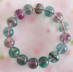 R*ル様 おすすめ！フローライトビーズブレスレット約13ｍｍ珠子17個