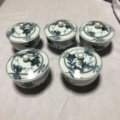 青い花柄の湯飲み5個セット