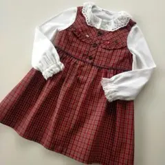 美品★100cm familiar ファミリア チェックフリルワンピース