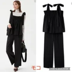 新品タグ付　ペプラムキャミブラウス×パンツ SET UP　黒　Mila Owen