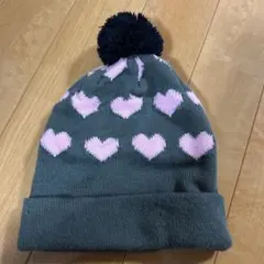 ハート柄ポンポン付きニット帽