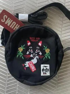 CHUMS 猫　刺繍 ショルダーバッグ　ブラック　美品