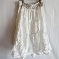 RAVIYA ビーズ刺繍 ホワイト ロングスカート【M】