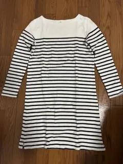 無印良品　オーガニックコットン太番手パネルボーダー長袖ワンピース