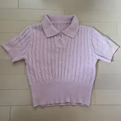 半袖 ケーブルニット ポロシャツ ピンク　韓国　ソニョナラ