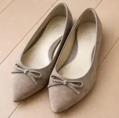 リボンデザイン フラットシューズ 上品 ベージュ