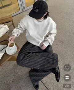 ストライプワイドバンディングパンツ