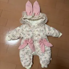 ウサギ耳付き 花柄 ロンパース アウター