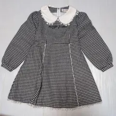 110★メゾピアノ★お花ピコレース付！ロゴ刺繍！チェック柄ワンピース★フォーマル