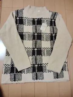 un et demi チェック柄 ハイネックニット