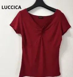 LUCCICA Vネック半袖トップス カットソー レッドMサイズのサムネイル