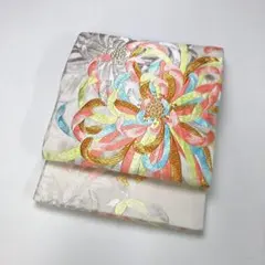 名古屋帯 抽象模様 花模様 白地 着物 021tz - メルカリ
