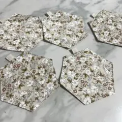 花柄 ナチュラル六角形 コースター 5枚セット