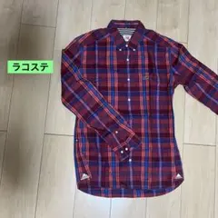 Lacoste 長袖 チェックシャツ 赤×青 ボタンダウン