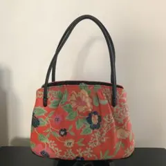 美品　革製　和装バッグ　花柄