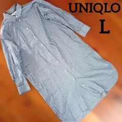 ユニクロ　コットンストライプシャツワンピース　ブルー　L　291-404504