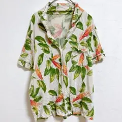 美品✨ ボタニカル柄 【L~XL】半袖シャツ モダール ストレッチ 総柄 花柄