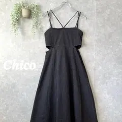 〝チコ〟Chico サイド開き キャミワンピース ロング【F】ブラックデニム