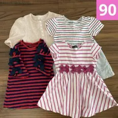 半袖ワンピース4着まとめ売り　Bebe ボーダー　ストライプ　リボンのサムネイル