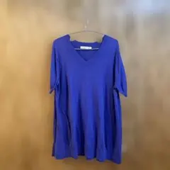 底値SALE▶︎asknowas▶︎アズノウアズ青Vネック綿ニットオーバーサイズ