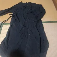 ※プロフ必読　シャツワンピース 長袖 ボタン　シースルー　シャツ　リボン　黒