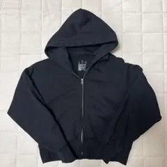無印良品 短丈 無地ブラックパーカー M