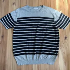 BEAUTY&YOUTH 半袖ニット M グレー/ブラックストライプ