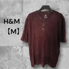 H&M 【M】ヘンリーネック Tシャツ ダークブラウン