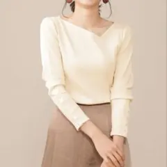 ナノユニバース リブカットソー アイボリー 長袖 Tシャツ 【36】 きれいめ