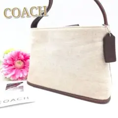 COACH✨ミニハンドバッグ 手提げ キャンバス レザー アイボリー 6181