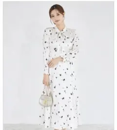 みいさん様！トッコ リボン付きシルエットフラワー×ペンシルプリントロングワンピ