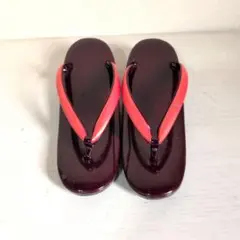 キンワシ印　東京謹製　レディース草履　下駄　ボルドー×朱