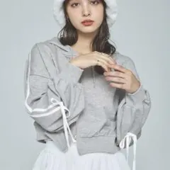 INGNI 袖リボンショートスウェットZIPパーカー