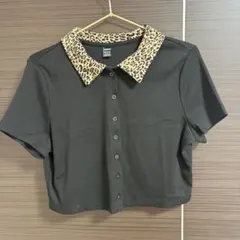 SHEIN レオパード襟 ポロシャツ 半袖 ブラック