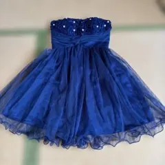 ネイビー ストラップレス パーティードレス