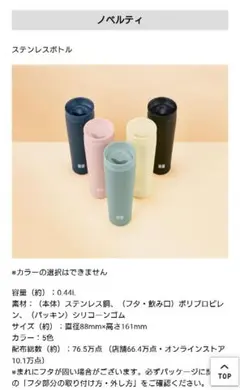 ユニクロ ステンレス製タンブラー 0.44L ネイビー