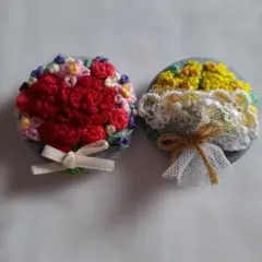 ハンドメイド 花束刺繍ブローチ