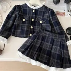 キッズ入学式スーツ2点セット小学校140卒業式チェック柄フォーマル女の子フリル