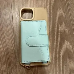 手帳型ケース ベージュ/水色 カードポケット付き