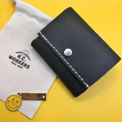 手作り ミニ財布 ミニウォレット 三つ折財布 黒 レザー ハンドメイド