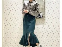 ポエティック　マーメイドフリルスカート　Mサイズ　グリーン　レースアップ