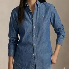 【ほぼ未使用】ポロラルフローレン　シャンブレーシャツ　スリムフィット サイズ2