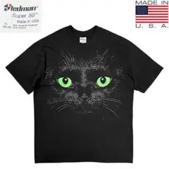 90s USA製 STEDMAN 猫 Tシャツ 墨黒 フェード ブラック 蓄光