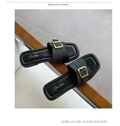 バックル付きブラックフラットサンダル サイズ：24cm