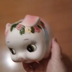 内藤ルネ　置物　陶器製品　昭和レトロ レトロポップ　当時物　こぶたの貯金箱　＊* 内藤ルネ 置物 陶器製品 昭和レトロ レトロポップ 当時物 こぶたの貯金